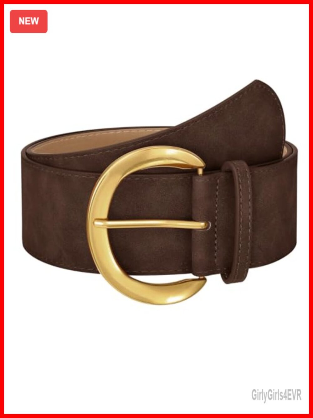 Faux Leather Wide Suede Belt with Gold Buckle